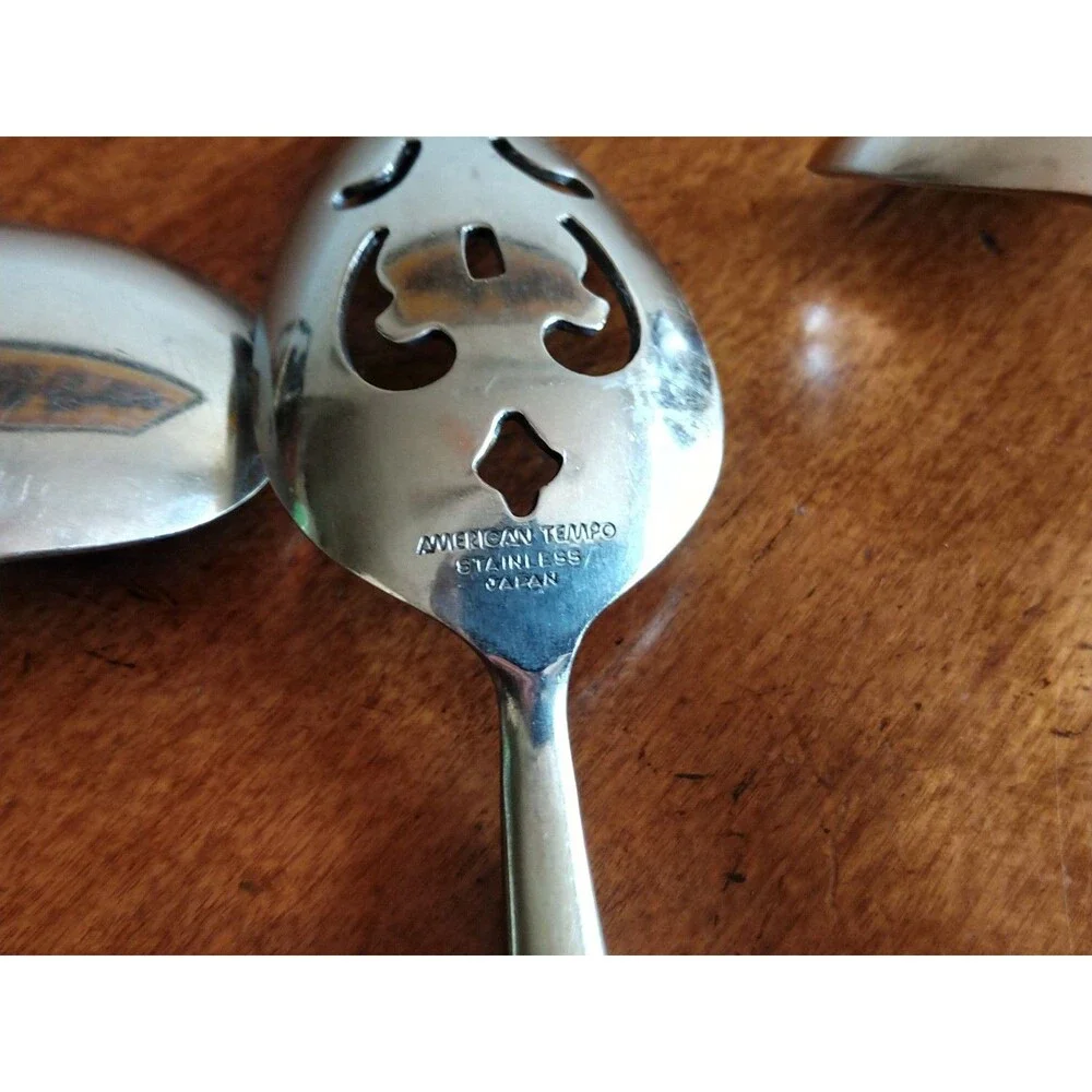 American Tempo MCM Flatware Stainless Spoon Ladle Japan Faux Wood Handle Serving